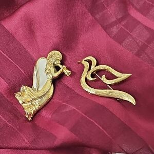 Gold Angel and Dove Brooches